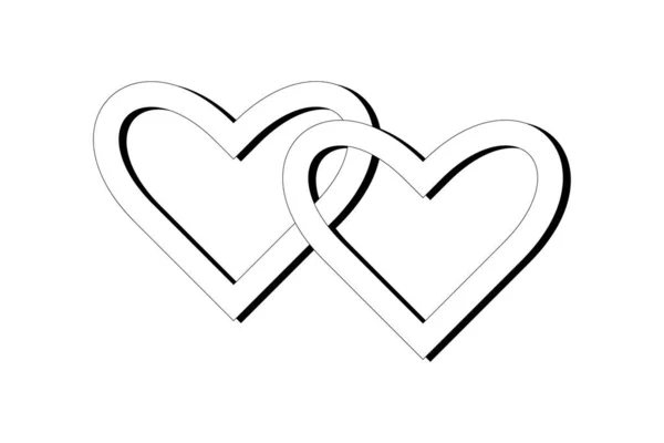 커플의 심장이지 과검은 그림자가 낭만적 발렌타인데이를 기념하는 배경에 — 스톡 벡터