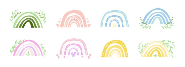 Lente Schattige Regenbogen Voor Baby Kaarten Voor Kinderkamer Set Van — Stockvector