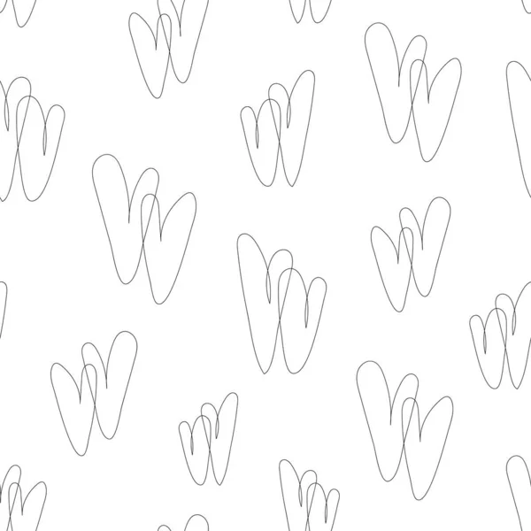 線画スタイルで心と白のシームレスなパターンは 線形の二重の心 手描きの心を持つ混沌とした細い黒い線と白の質感 アブストラクト背景 ミニマリスト壁紙 Print — ストックベクタ