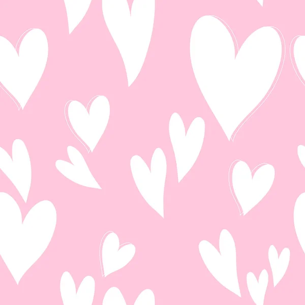 かわいいピンクのハート柄 ロマンチックなプリント 愛のテクスチャ バレンタインデーのためのシームレスなパターン 白い心を持つロマンチックな壁紙 シンプルなピンクの背景 包装紙 繊維のための — ストックベクタ