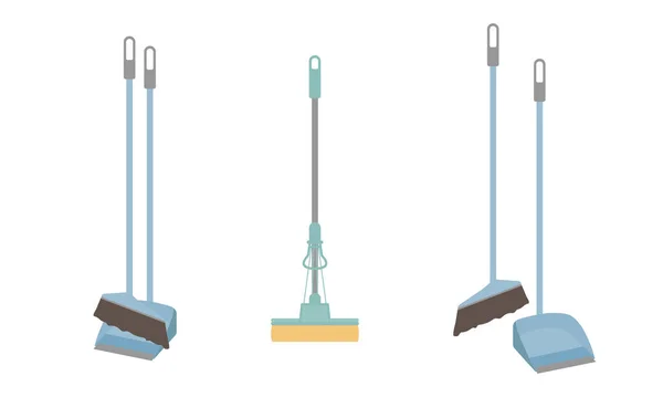 Set Reinigungsmittel Wischmopp Mit Quetschmechanismus Kehrschaufel Und Bürste Mit Langem — Stockvektor