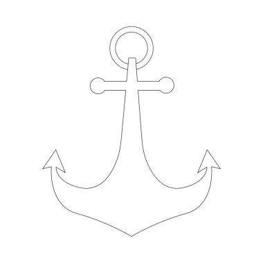 Basit bir sunucu simgesi. Gemiyi yerinde tutan deniz çapa izi. Taslak, çizgi sanatı, siyah beyaz simge, beyaz arkaplanda izole edilmiş stok vektör çizimi. İşaret ya da sembol olarak kullanılabilir.