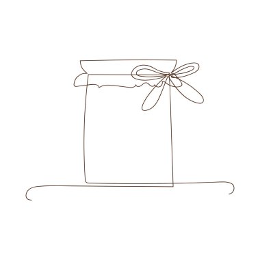 Basit bir sanat eseri kavanozu. Konserve yiyecek, reçel kavanozu, bal, sonbahar ve kış koruma. Basit çizim, siyah çizgi, karalama, taslak tarzı, doğrusal siluet, tek çizgi çizim biçimi