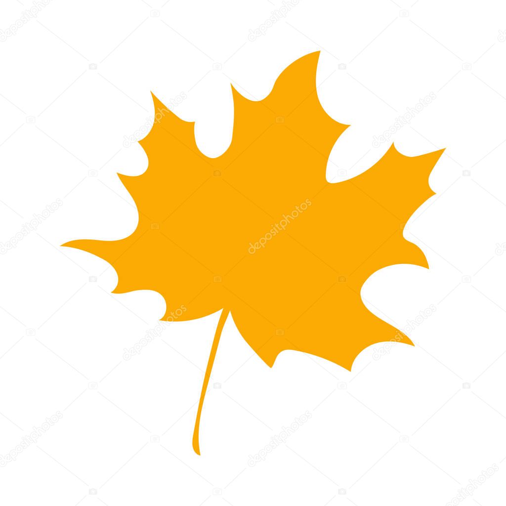 Simple autumn leaf, herbal element. Fall orange maple leaf. Can be used as sign, symbol, icon. Autumn botanical vector flat plant element, maple. Stock vector illustration isolated on white background