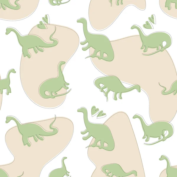 Schattig Naadloos Dinosaurus Patroon Met Beige Vlekken Hartjes Kinderprint Met — Stockvector