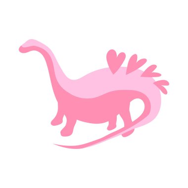 Şirin pembe dinozor, kızlar için bebek unsuru. Tasarım için çocuk unsuru - sırtında kalbi olan pembe dino. Stok vektör illüstrasyonu beyaz arkaplanda izole edildi. Pembe dino elementi - çocuk odasını dekore et.