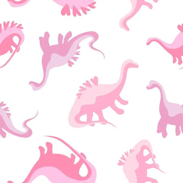 Schattig Naadloos Girly Dinosaurus Patroon Met Harten Hun Rug Kinderprint — Stockvector
