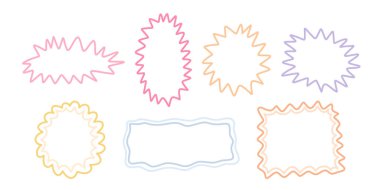 Hand drawn whimsical and cute frames set. Simple vector borders for notes, photos, and decoration. Whimsical pastel jagged frames. Handdrawn doodle geometric frames.