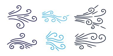 El çizimi rüzgar girdapları ve hareket çizgileri. Hareket, hız, çizgi roman ve hava tasarımı için basit vektör elementleri. Dönen rüzgâr seti.