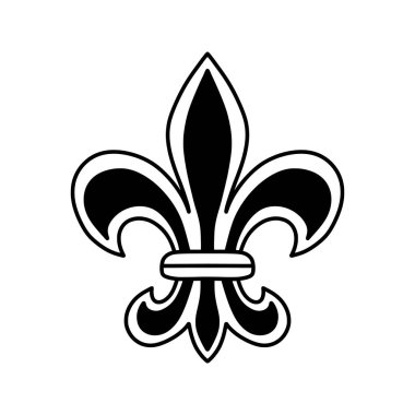 Fleur-de-lis vektör simgesi. Kraliyet, asalet ve Fransız mirasını temsil eden klasik bir kraliyet zambağı sembolü. Lüks markalaşma ve tarihi tasarım için zarif dekoratif öğeler. Mardi Gras için.