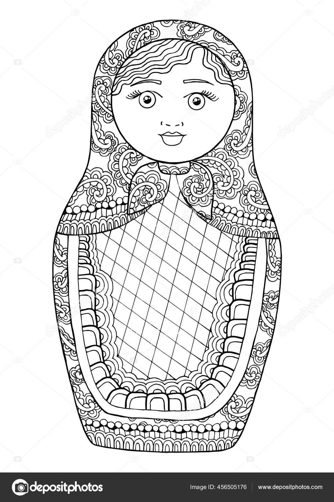 Black White Isolated Russian Matrioshka Doll Russian Matryoshka Hand