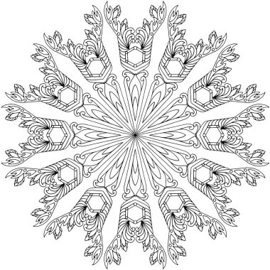 Siyah ve beyaz alışılmadık mandala, elementlerle kusursuz desen, kare, yuvarlak, çapraz ya da başka şekillerde. Dantelli el çizimi, bedava el resmi. Vektör