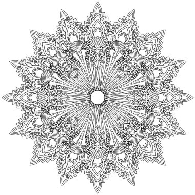 Siyah ve beyaz alışılmadık mandala, elementlerle kusursuz desen, kare, yuvarlak, çapraz ya da başka şekillerde. Dantelli el çizimi, bedava el resmi. Vektör