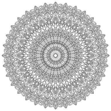 Siyah ve beyaz alışılmadık mandala, elementlerle kusursuz desen, kare, yuvarlak, çapraz ya da başka şekillerde. Dantelli el çizimi, bedava el resmi. Vektör