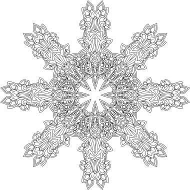 Siyah ve beyaz alışılmadık mandala, elementlerle kusursuz desen, kare, yuvarlak, çapraz ya da başka şekillerde. Dantelli el çizimi, bedava el resmi. Vektör