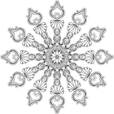 Siyah ve beyaz alışılmadık mandala, elementlerle kusursuz desen, kare, yuvarlak, çapraz ya da başka şekillerde. Dantelli el çizimi, bedava el resmi. Vektör