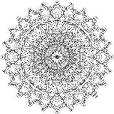 Siyah ve beyaz alışılmadık mandala, elementlerle kusursuz desen, kare, yuvarlak, çapraz ya da başka şekillerde. Dantelli el çizimi, bedava el resmi. Vektör