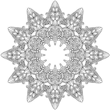 Siyah ve beyaz alışılmadık mandala, elementlerle kusursuz desen, kare, yuvarlak, çapraz ya da başka şekillerde. Dantelli el çizimi, bedava el resmi. Vektör