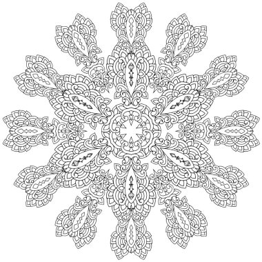 Siyah ve beyaz alışılmadık mandala, elementlerle kusursuz desen, kare, yuvarlak, çapraz ya da başka şekillerde. Dantelli el çizimi, bedava el resmi. Vektör
