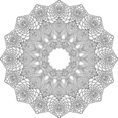Siyah ve beyaz alışılmadık mandala, elementlerle kusursuz desen, kare, yuvarlak, çapraz ya da başka şekillerde. Dantelli el çizimi, bedava el resmi. Vektör