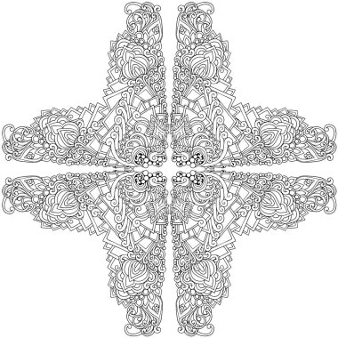 Siyah ve beyaz alışılmadık mandala, elementlerle kusursuz desen, kare, yuvarlak, çapraz ya da başka şekillerde. Dantelli el çizimi, bedava el resmi. Vektör