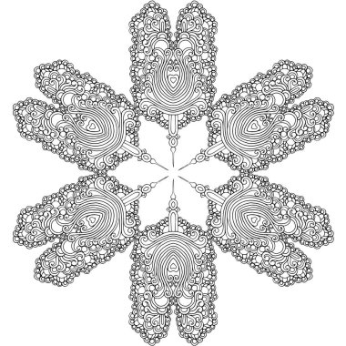 Siyah ve beyaz alışılmadık mandala, elementlerle kusursuz desen, kare, yuvarlak, çapraz ya da başka şekillerde. Dantelli el çizimi, bedava el resmi. Vektör