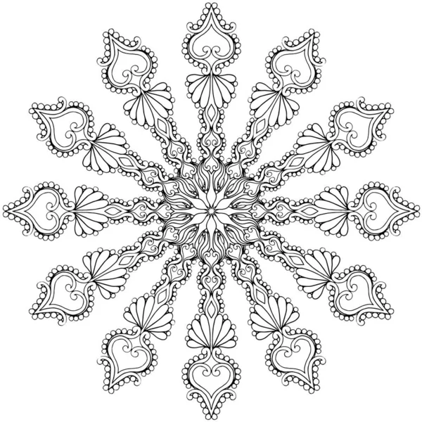 Siyah ve beyaz alışılmadık mandala, elementlerle kusursuz desen, kare, yuvarlak, çapraz ya da başka şekillerde. Dantelli el çizimi, bedava el resmi. Vektör