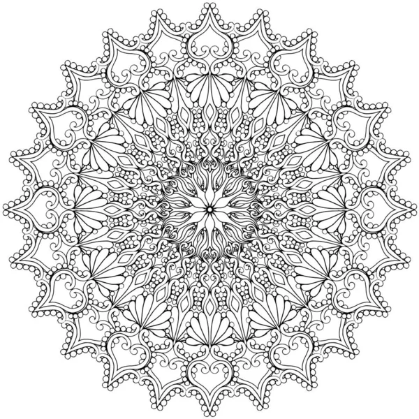 Siyah ve beyaz alışılmadık mandala, elementlerle kusursuz desen, kare, yuvarlak, çapraz ya da başka şekillerde. Dantelli el çizimi, bedava el resmi. Vektör