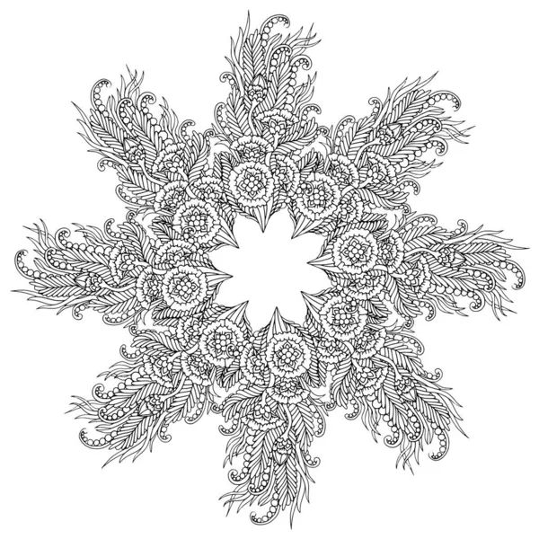 Siyah ve beyaz alışılmadık mandala, elementlerle kusursuz desen, kare, yuvarlak, çapraz ya da başka şekillerde. Dantelli el çizimi, bedava el resmi. Vektör