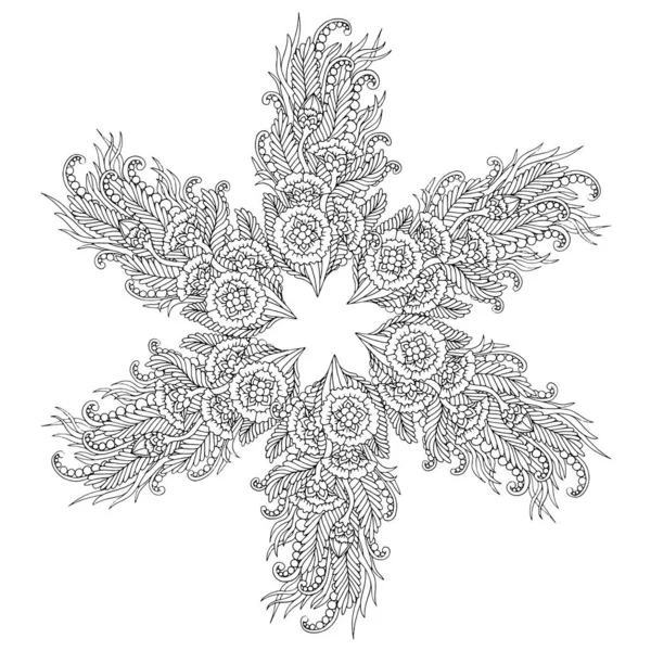 Siyah ve beyaz alışılmadık mandala, elementlerle kusursuz desen, kare, yuvarlak, çapraz ya da başka şekillerde. Dantelli el çizimi, bedava el resmi. Vektör