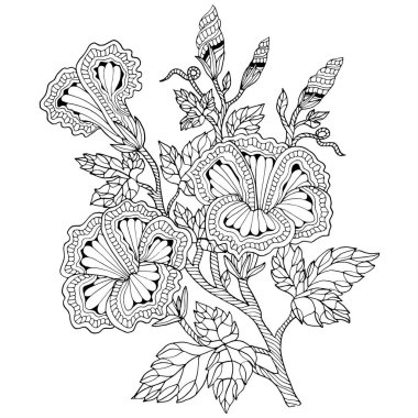 soyut siyah ve beyaz sanat tasarımı egzotik doğal çiçek açan petunya dikişsiz vektör grafik desenli dekoratif desenli desenli desenli desenli desenli desenli desenli desenli desenli desenli desenli desen, vektör