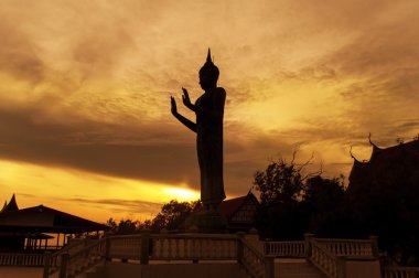 siluet günbatımı, seçici odak Buda heykeli