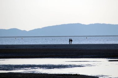 Sahilde yürüyen biri.