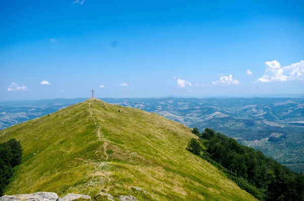 Carpates montagnes paysage d'été avec vertes collines ensoleillées wi — Photo