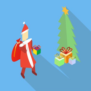 İzometrik vektör Noel Baba hediye getiren