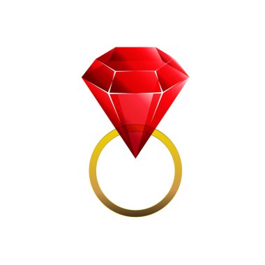Renkli ve parlak Rubin kırmızı altın yüzük, vektör çizim