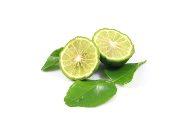 bergamot ve yaprak izole arka plan üzerinde grup.