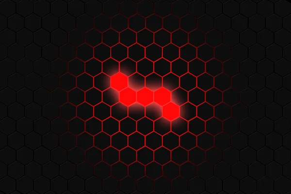 Black hexagon and red neon light — Stock Photo, Image