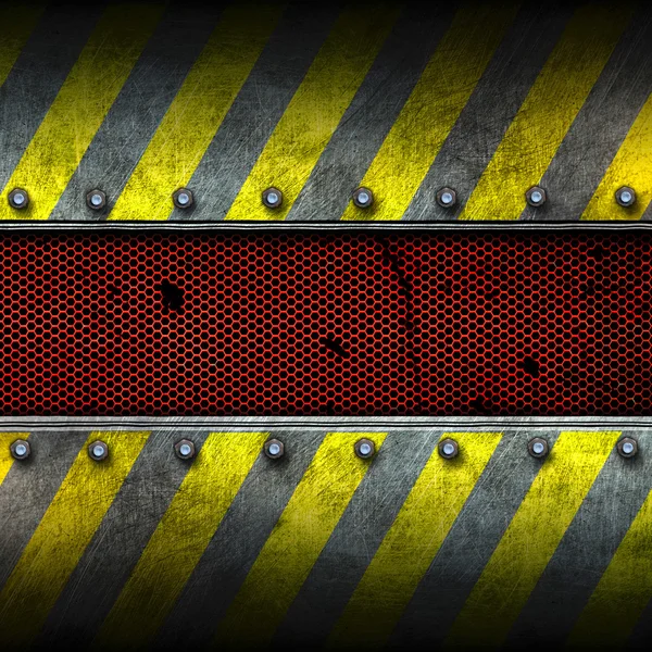 Grunge metal ve kırmızı boyalı sarı ile mesh. safey bölgesi. — Stok fotoğraf