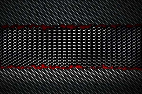 Чорно-червоне розрив вуглецевого волокна на чорній металевій сітці . — стокове фото