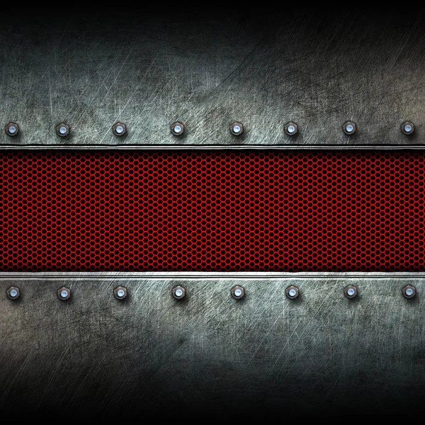 Grunge metal arka plan ve kırmızı örgü — Stok fotoğraf