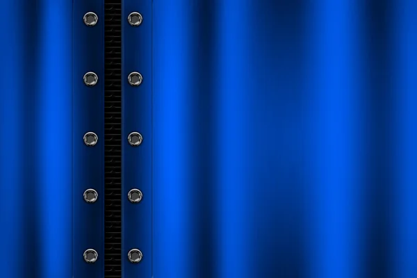 Blauer Metallhintergrund mit Nieten auf grauem Metallic-Mesh. — Stockfoto