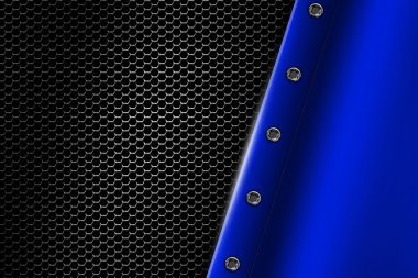 Mavi metal arka plan gri metalik kafes üzerinde perçin ile.