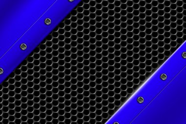 Mavi metal arka plan gri metalik kafes üzerinde perçin ile.