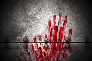 8 ayarlayın. metal duvar üzerinde kanlı el izi  
