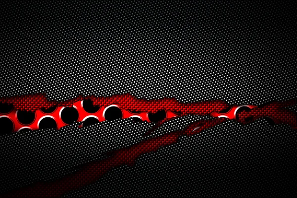 black and red carbon fiber tear on the red metallic mesh.