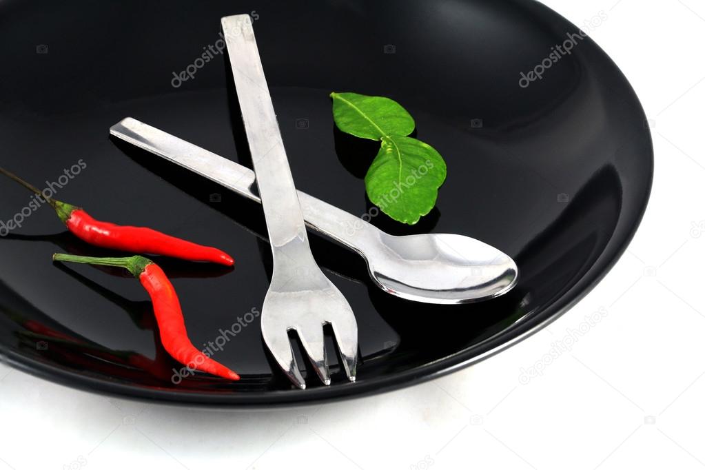 spoon, fork, red chilli