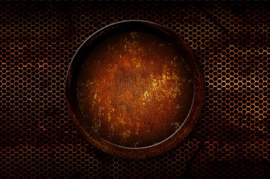 paslı metal çember çerçeve. paslı metal kafes metal plaka.