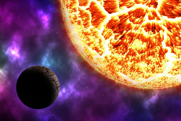 Planeta aridă în spațiu cu nebuloasă colorată — Fotografie, imagine de stoc