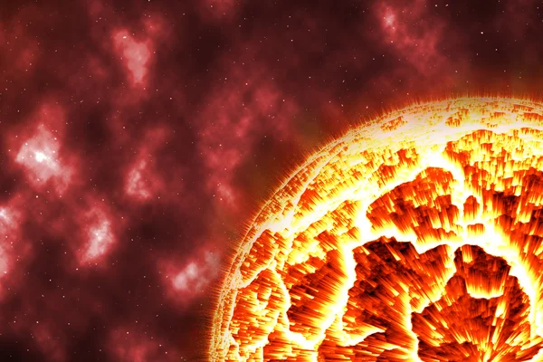 Sol explodir no cosmos com nebular vermelho — Fotografia de Stock